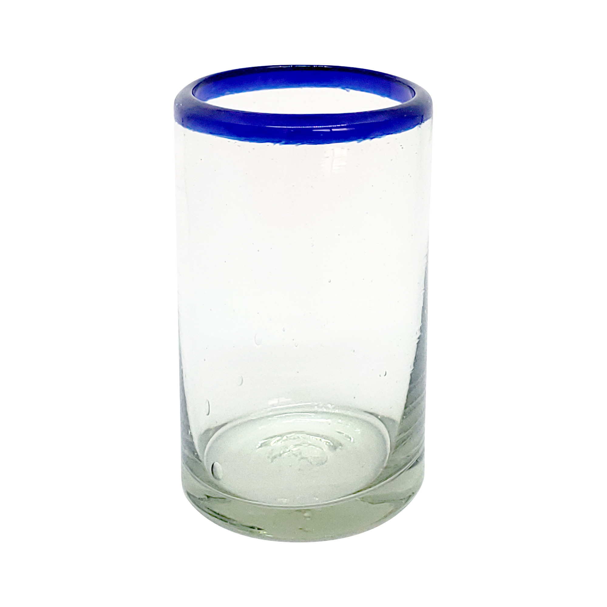 MEXICAN GLASSWARE / Cobalt Blue Rim 9 oz Juice Glasses (set of 6) / For those who enjoy fresh squeezed fruit juice in the morning, these small glasses are just the right size. Made from authentic recycled glass.